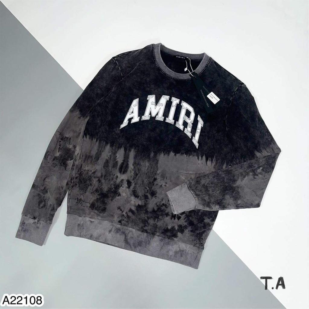 Áo nỉ loang in chữ Amiri - Áo nỉ dài tay cổ tròn cho nam - Áo nỉ đôi in chữ AMIRI