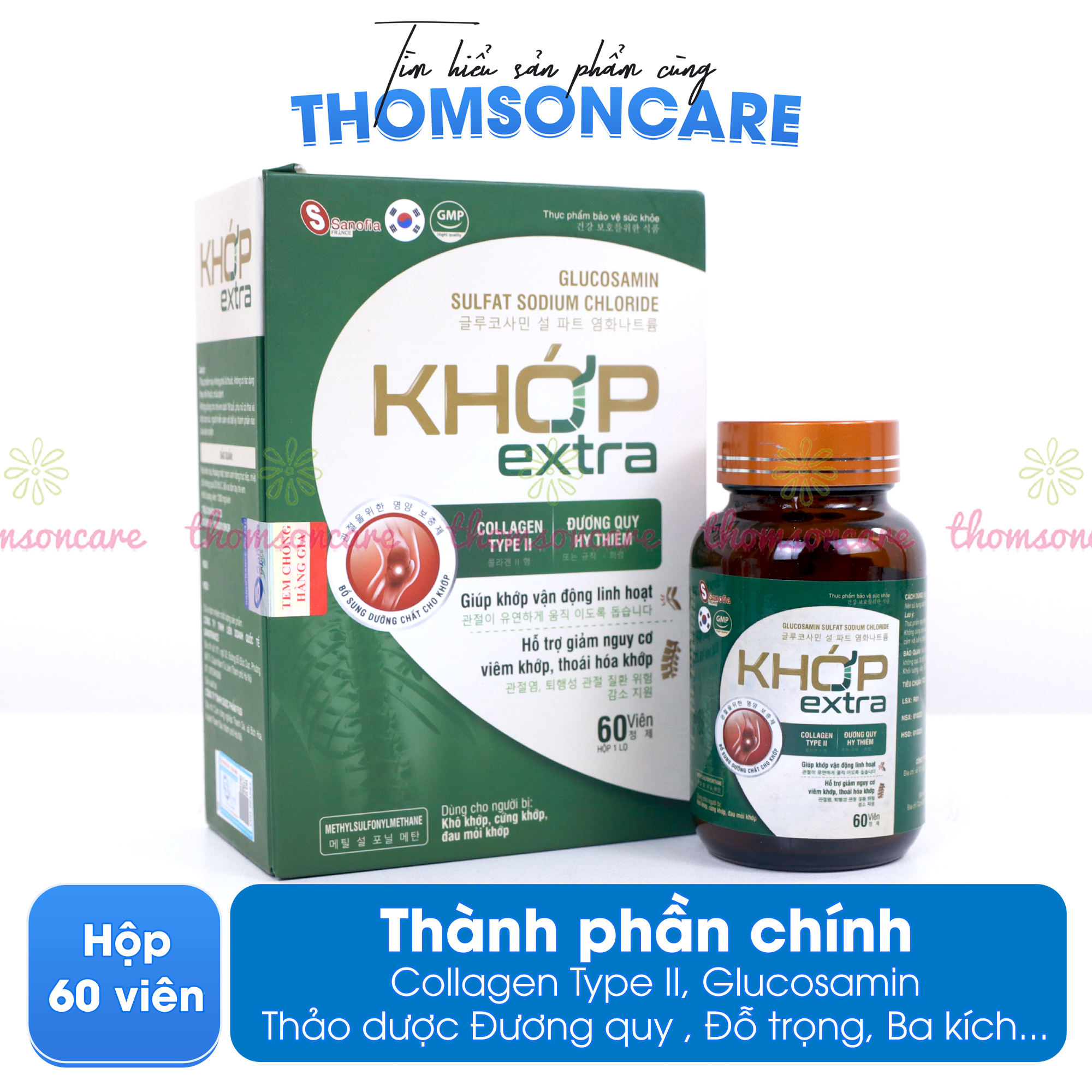 Viên uống dưỡng khớp extra Lọ 60 viên - Giúp giảm đau khớp nhanh chóng, thoái hóa khớp, vận động linh hoạt từ thảo dược- Thomsoncare