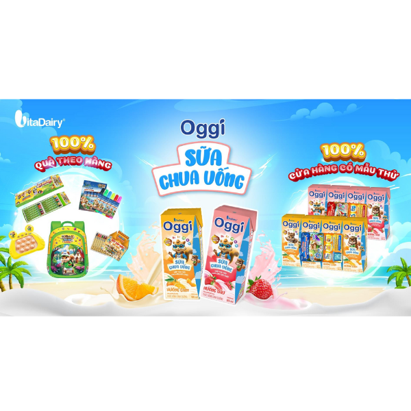 TUDD Sữa chua uống Oggi Hương Dâu / Hương Cam 180ml - thùng 48 hộp - VitaDairy