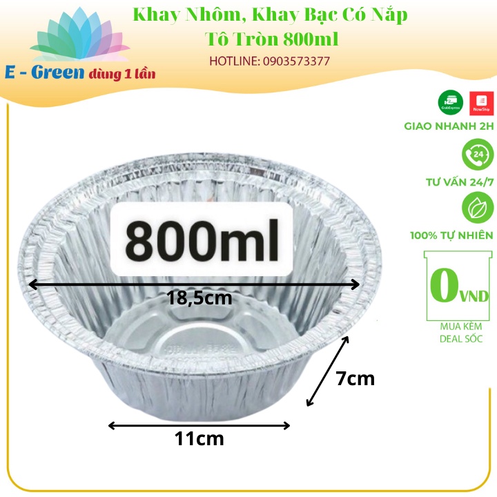 200 Khay Nhôm,Giấy Bạc 800ml Tô Tròn, Có Nắp Nhôm, Đựng Thực Phẩm, Đồ Nướng-EGreendùng1 lần