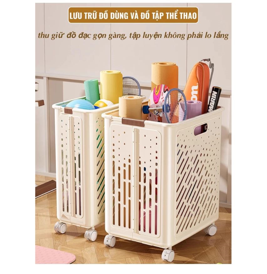 Giỏ Đựng Quần Áo Cao Cấp Gấp Gọn Tiện Dụng Có Bánh Xe Cỡ Lớn 50x30x38cm