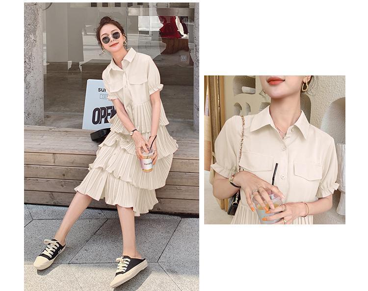SHUANGYAN Blue Sea Yueno Fairy Mori Dress Platterone váy mối tình đầu màu đỏ 2023 mùa hè khí chất bánh váy chiffon đầm