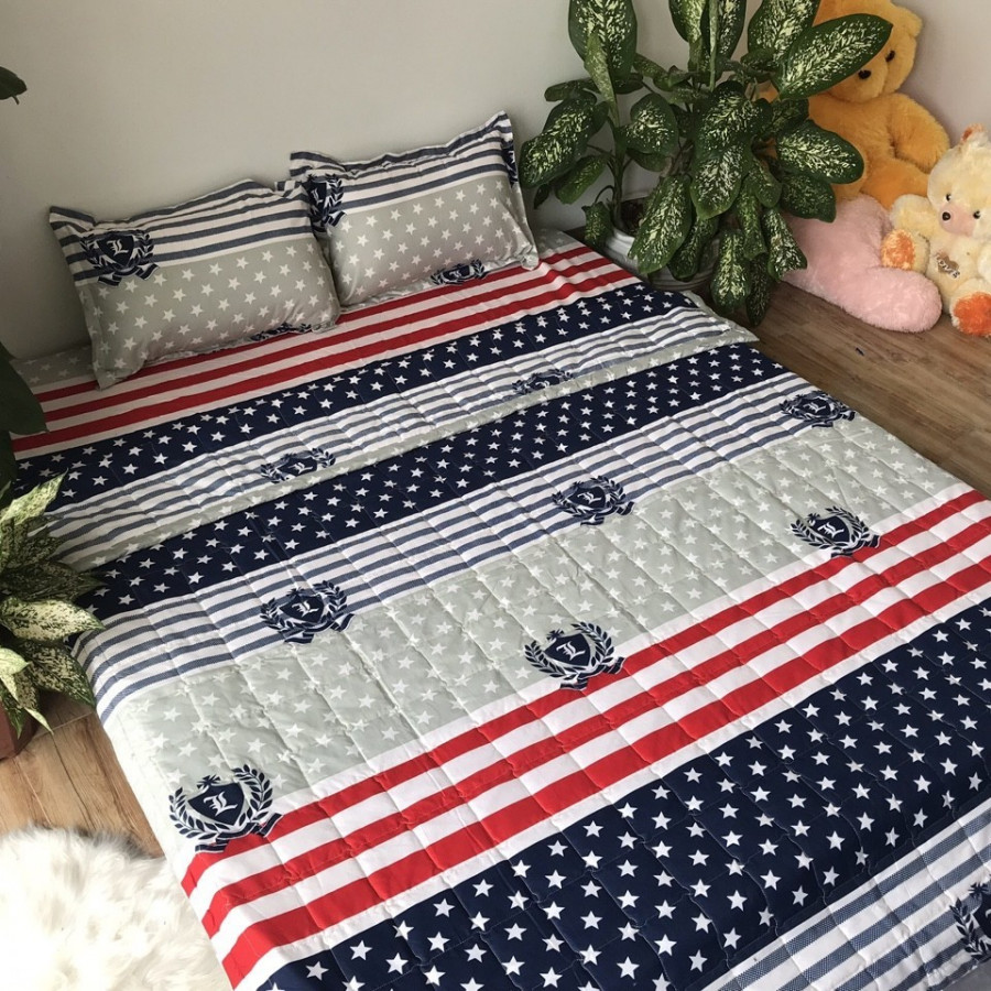 Chăn hè Cotton Poly - Cờ Mỹ - Tặng kèm 1 móc khóa Houston