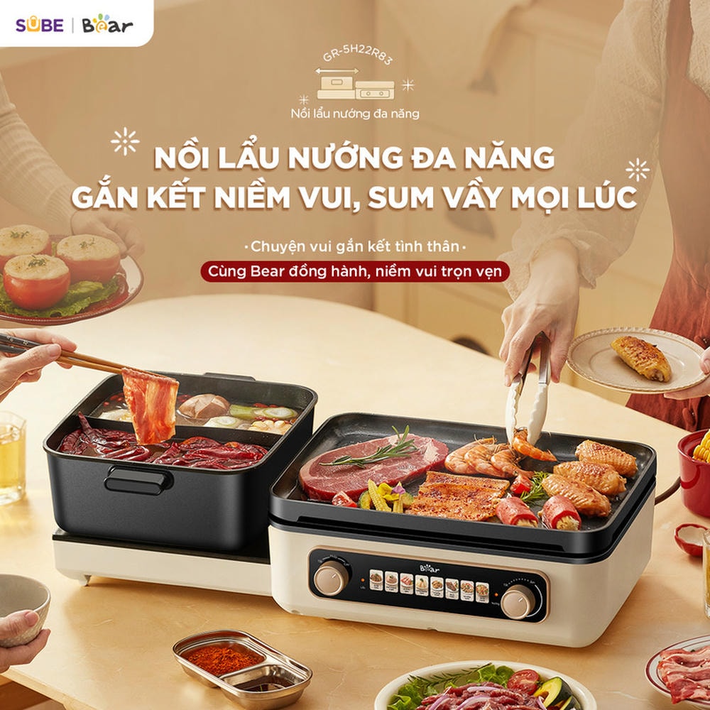 Nồi lẩu nướng đa năng Bear GR-5H22R83 - Hàng Chính Hãng