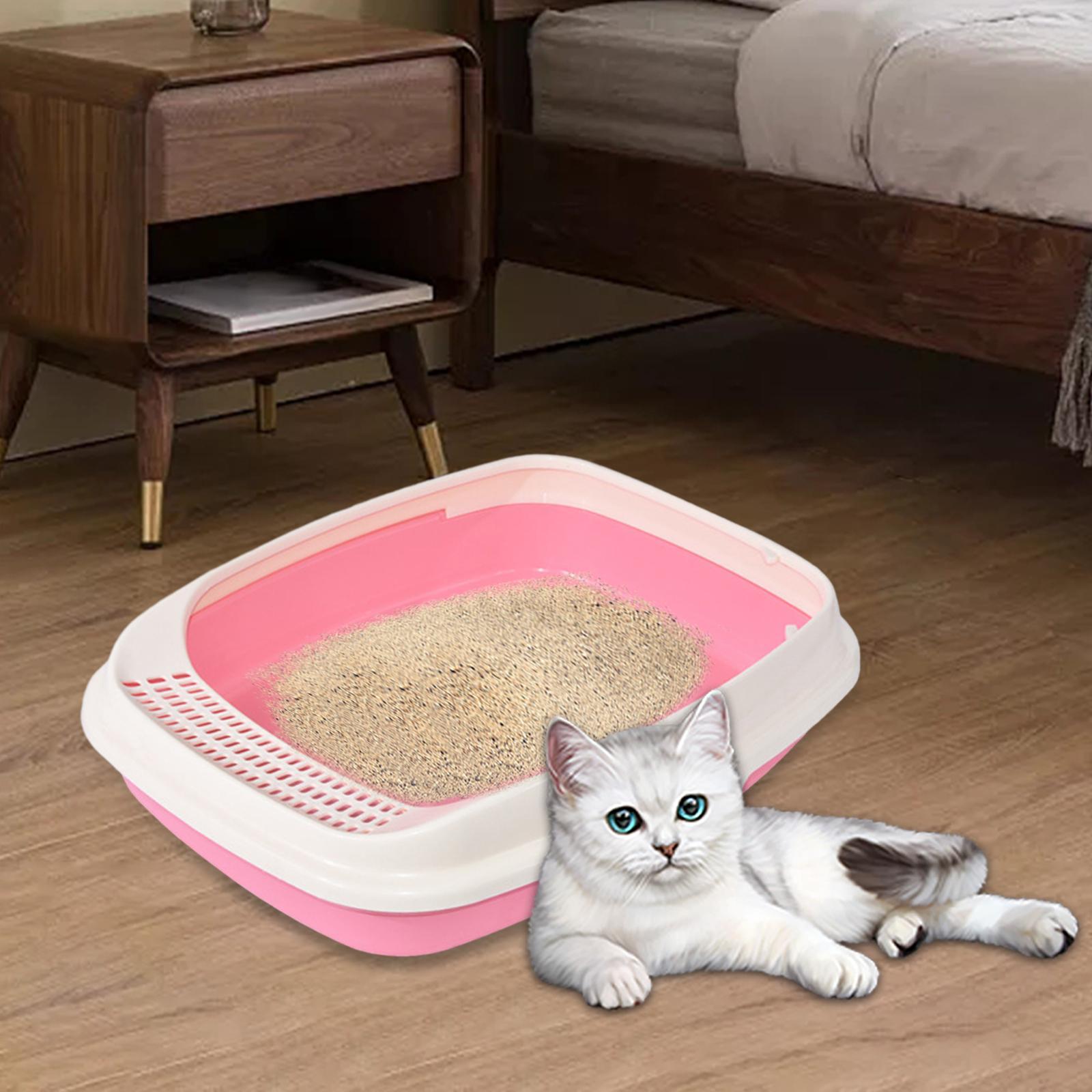 Pet Cat Litter Box Litter Tray Anti Splashing Sturdy Open Top for Small Pets