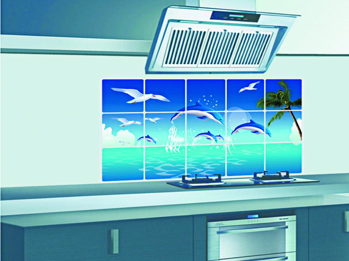 Combo 2 Decal Dán tường Dán bếp - Cá Biển và Hải Âu