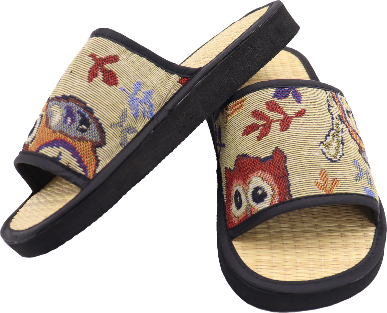 Dép thổ cẩm cú mèo truyền thống Việt Nam bằng chiếu cói hương quế mang trong nhà, văn phòng và du lịch