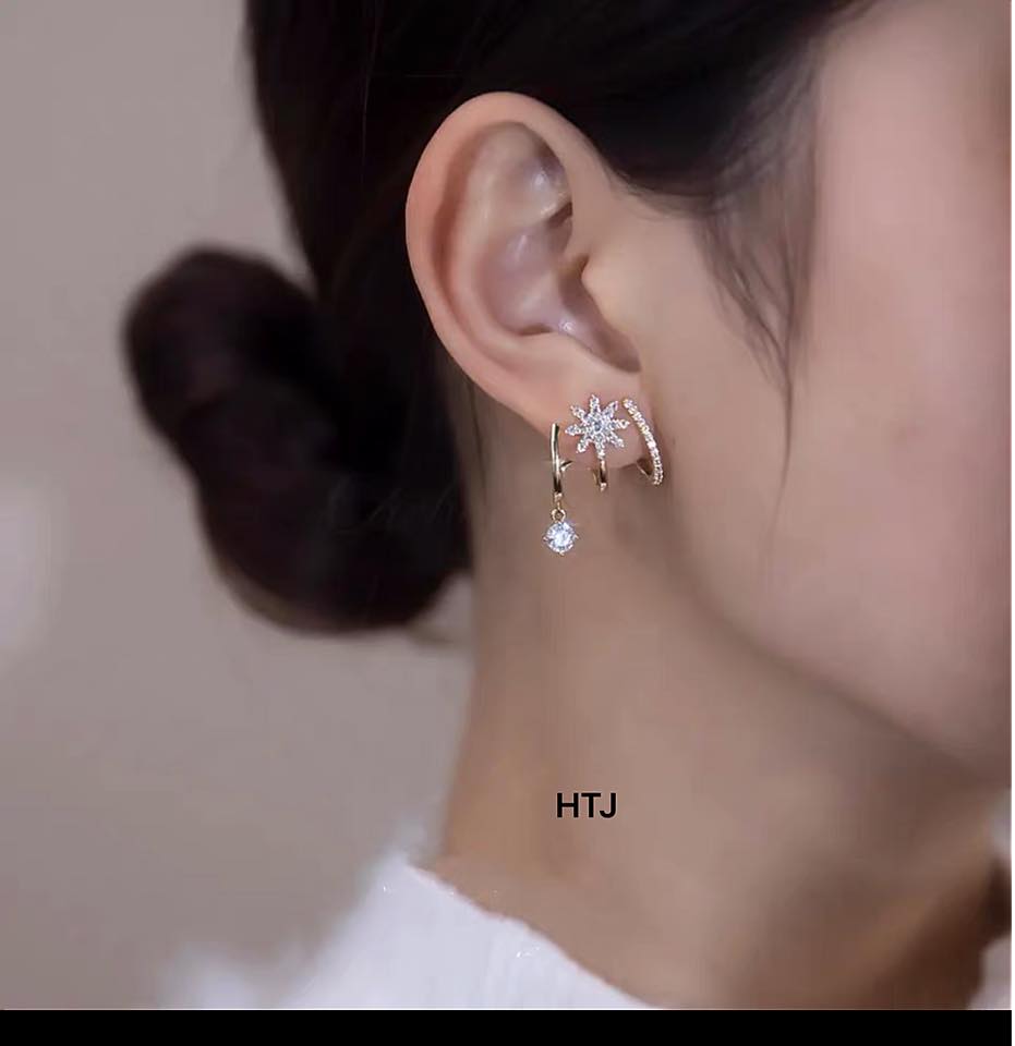 Bông tai bạc khuyên tròn nơ nhỏ xinh chất liệu bằng bạc s925 SA0405