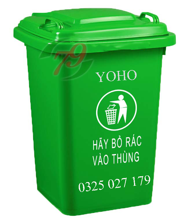 Thùng rác nhựa 60L Xanh- Thùng rác nhựa HDPE 60 lít xanh