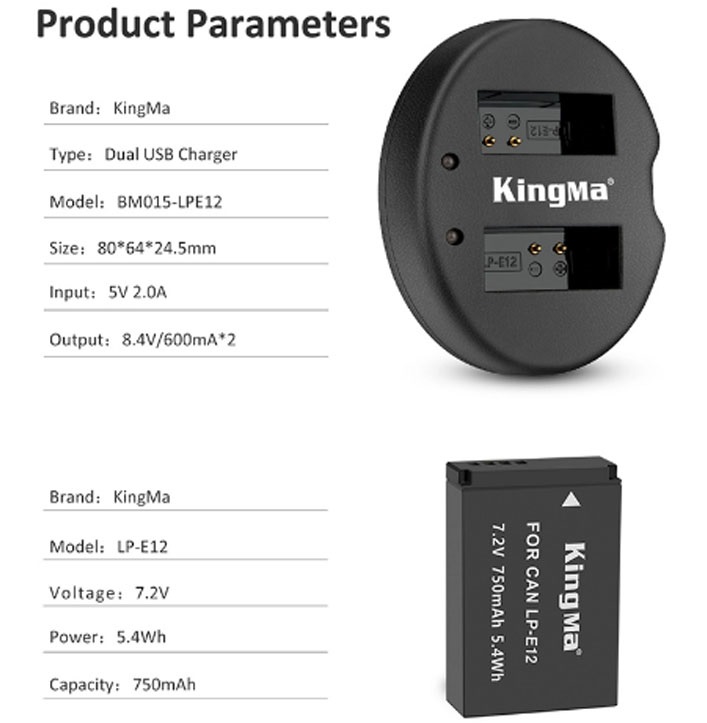 Combo pin sạc Kingma for Canon LP-E12 - Hàng chính hãng