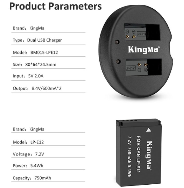 Pin máy ảnh KingMa LP-E12 - Hàng chính hãng