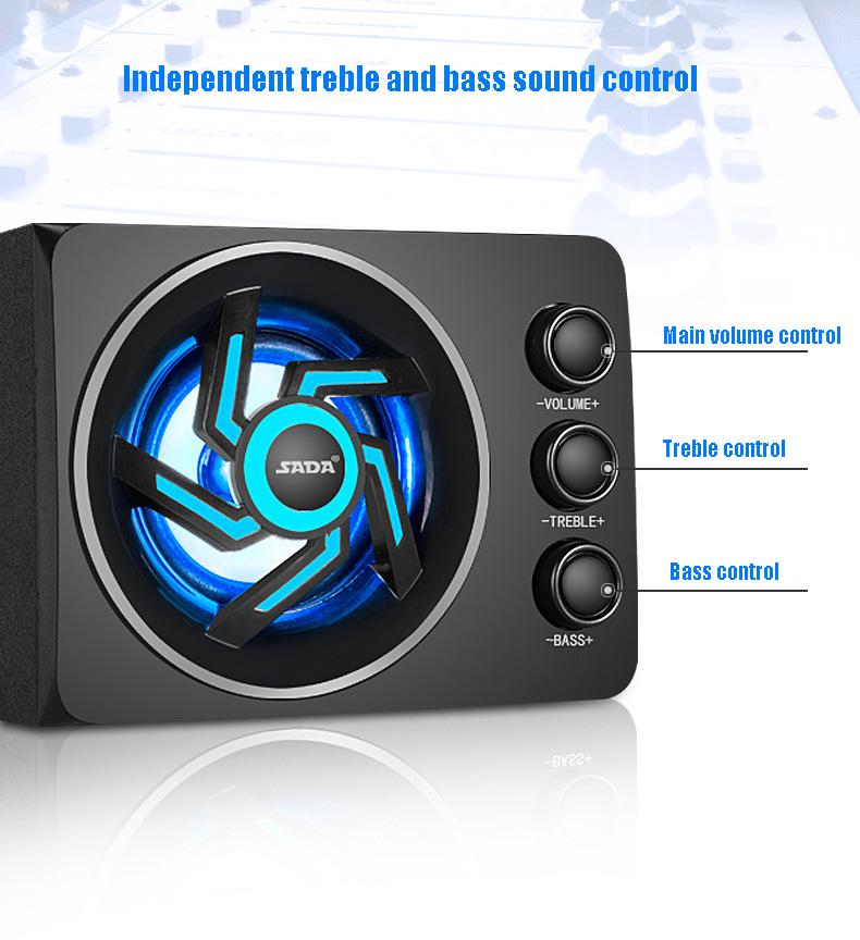 SADA D-219 Bluetooth \ TF \ usb Chức năng 2.1 Hệ thống loa máy tính với đèn LED đầy màu sắc và loa siêu trầm được cấp nguồn Color: White colorful LED