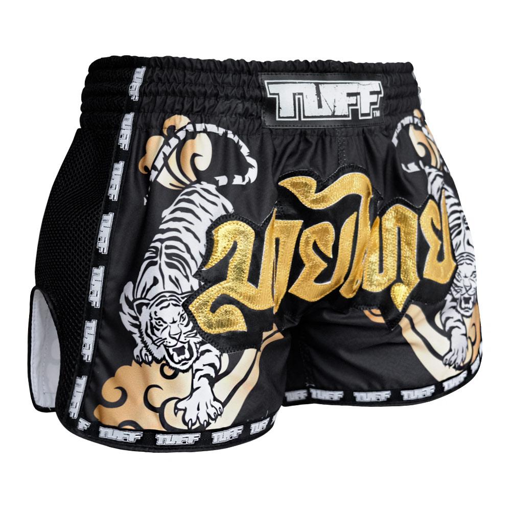 Quần Tuff Muay Thai Black Retro Style Double Tiger With Gold Text