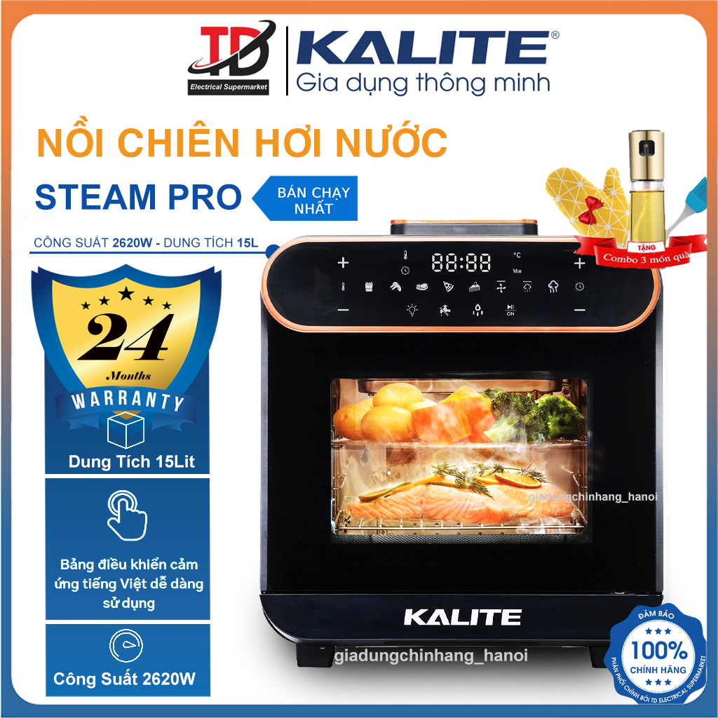 Nồi Chiên Hấp Kalite Steam Pro, 15Lit - 2620W, Hấp Chiên 2in1, Hàng Chính Hãng