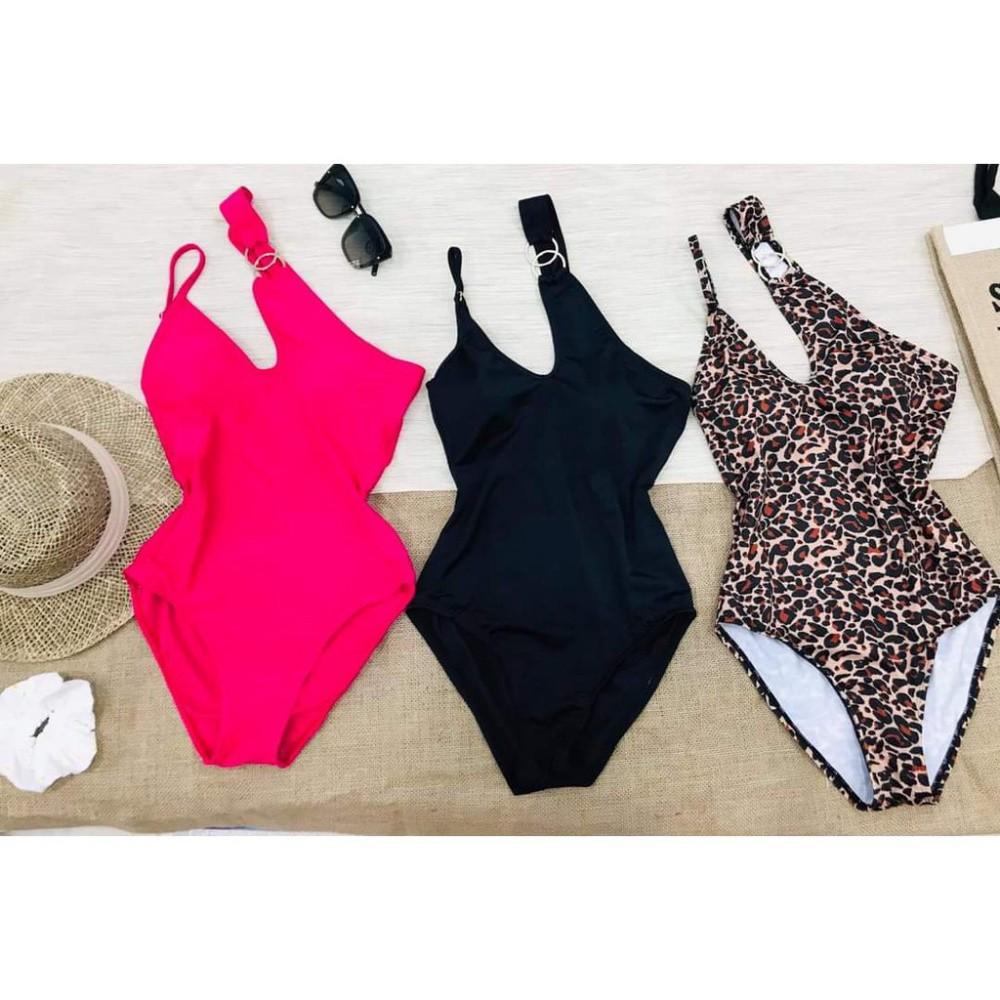 Bikini liền thân 2 khoen quai chéo (da báo, hồng, đen) Eva shop