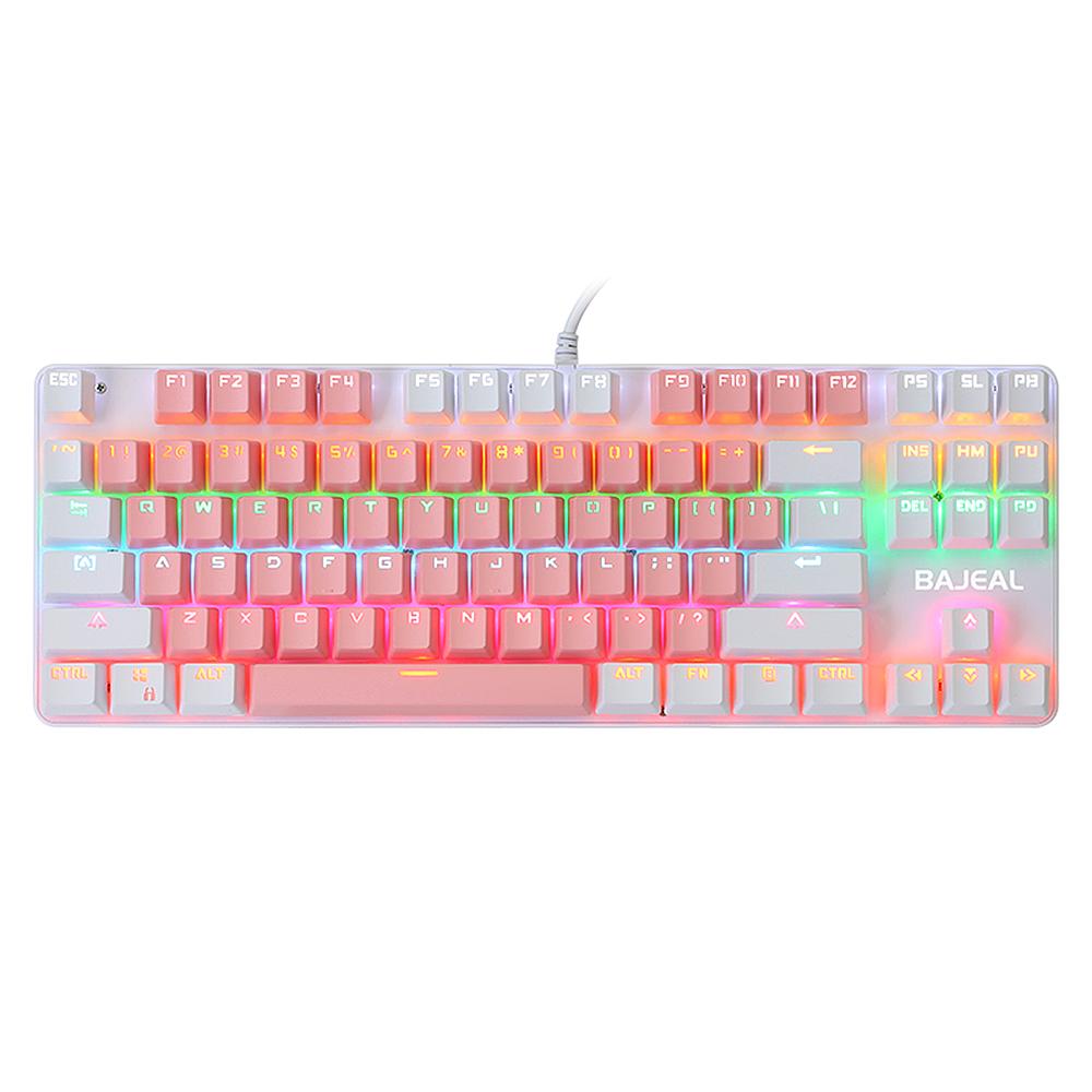 BAJEAL 87 Keys Wired Mechanical Keyboard Mixed Light Mechanical Keyboard with Mechanical Blue Switch Suspension Button