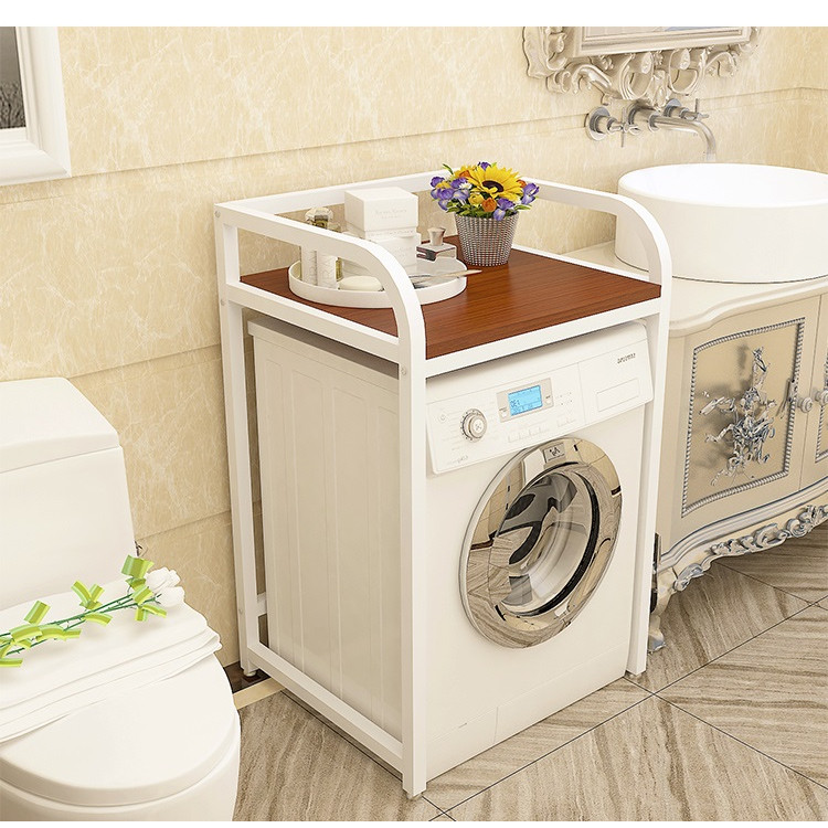 Kệ máy giặt 1 tầng KMG04 cho máy cửa trước, loại mặt gỗ chống nước, kiểu khung thép sơn tĩnh điện chống bong tróc, hàng được sản xuất tại Việt Nam – Khung trắng