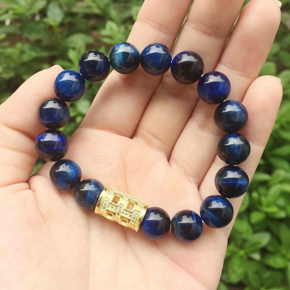 Vòng tay phong thủy đá Mắt Hổ Xanh Lam 10 ly mix charm