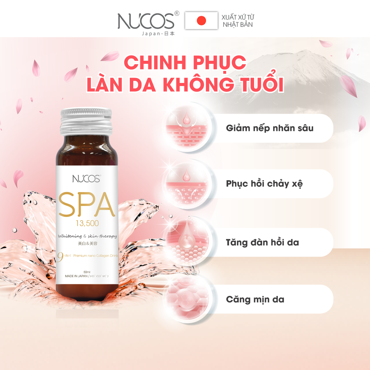  Combo 3 Hộp Collagen nước xóa nhăn ngăn lão hóa da Nucos Spa 13500 3 Hộp x 10 Chai x 50ml