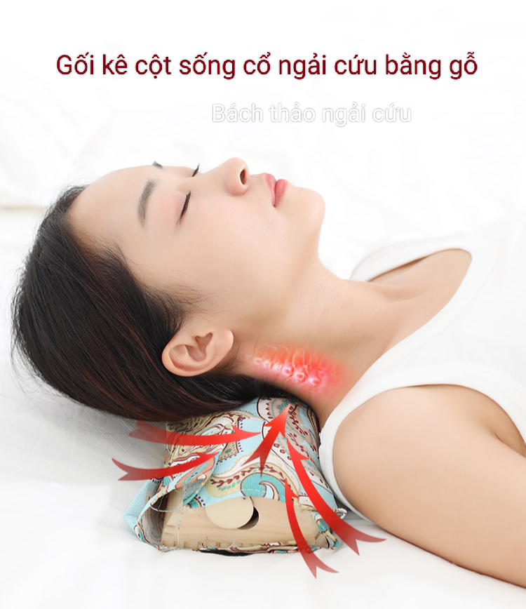 Gối ngải cứu bằng gỗ. Chườm cứu ngải và tác động kéo dãn cột sống cổ , lưng giảm đau cổ vai gáy, thắt lưng