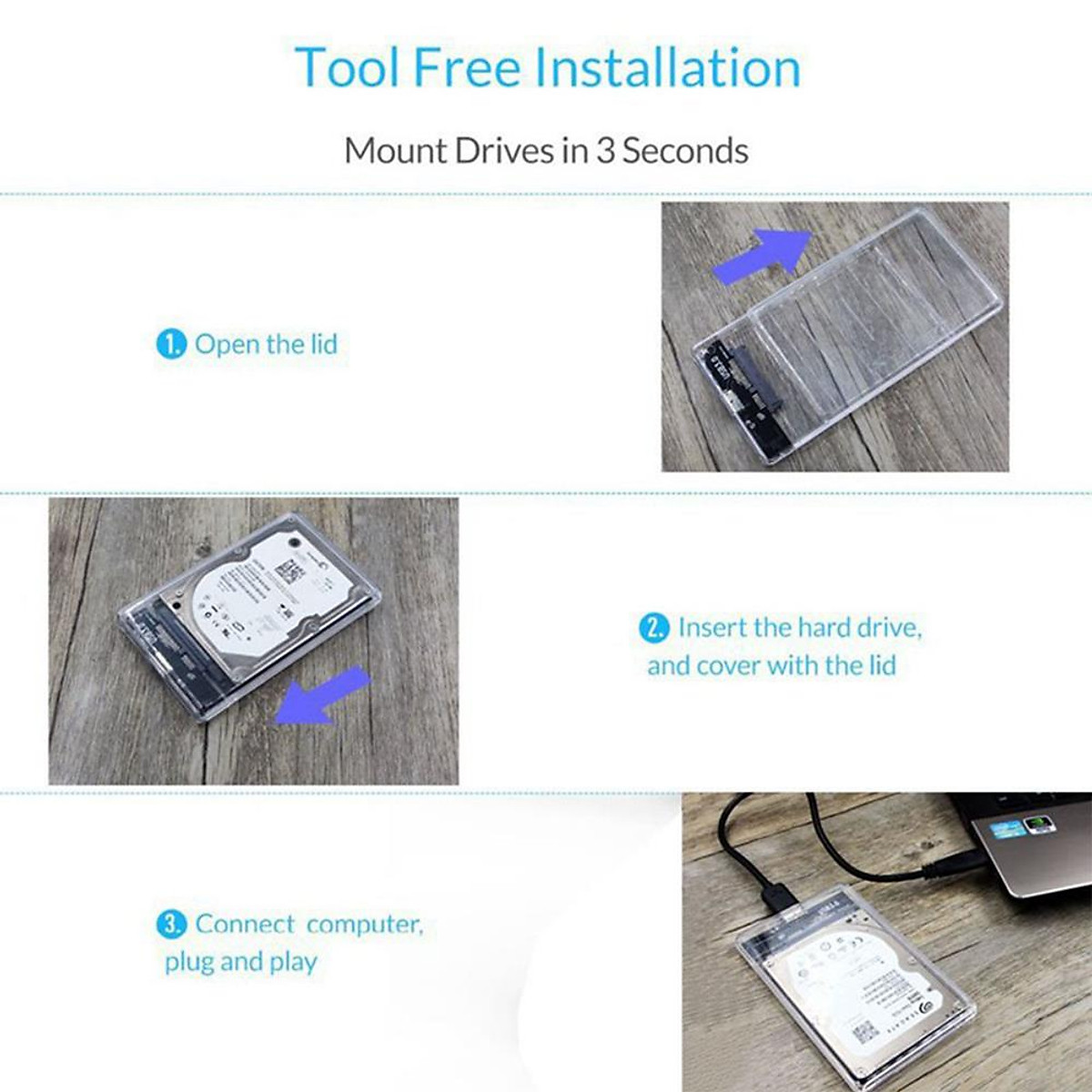 Box Ổ Cứng 2.5 Inch Hộp Đựng Ổ Cứng Di Động HDD VINETTEAM USB 3.0 Nhựa Trong Suốt Tốc Độ 5gbs - Hàng Chính Hãng