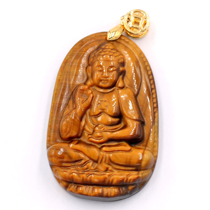 Mặt dây chuyền Phật A Di Đà - đá mắt hổ 5cm - kèm hộp nhung - tuổi Tuất, Hợi