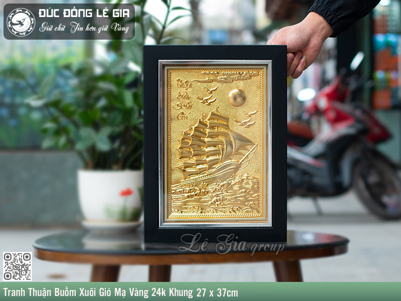 Tranh Thuận Buồm Xuôi Gió Bằng Đồng, Mạ Vàng 24k