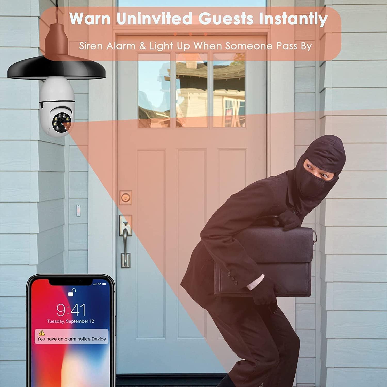 2 Camera An Ninh 360 Độ Không Dây Ngoài Trời, Camera Bóng Đèn WiFi, Camera Không Dây 1080P Cho An Ninh Gia Đình