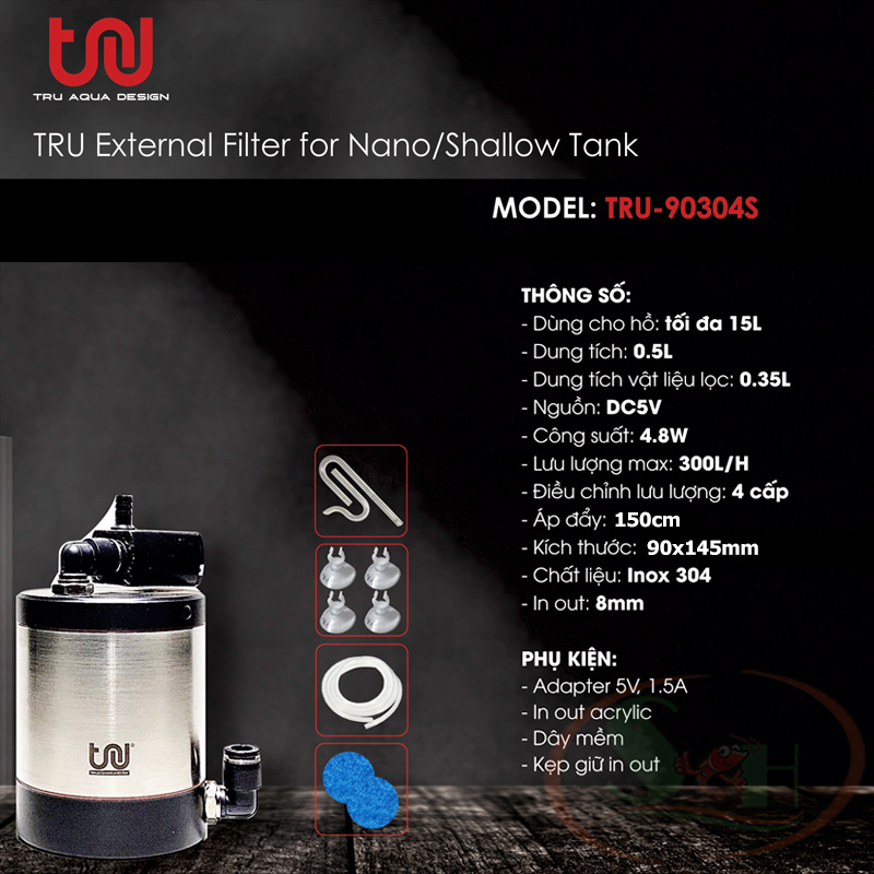 Lọc thùng mini TRU Inox External Filter bể cá tép thủy sinh shallow