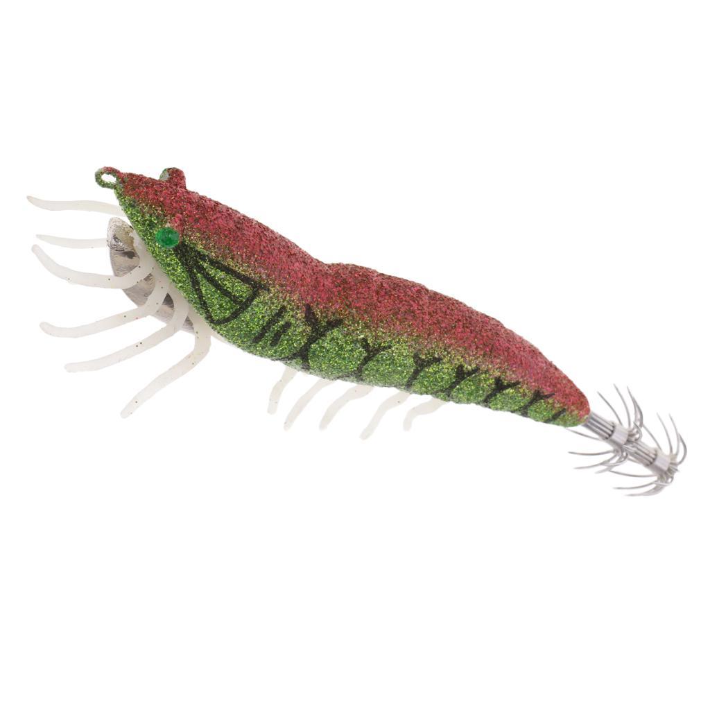 2pcs Glow In Dark Squid Jig Hooks Shrimp Fishing Lures W/ Luminous Soft Leg