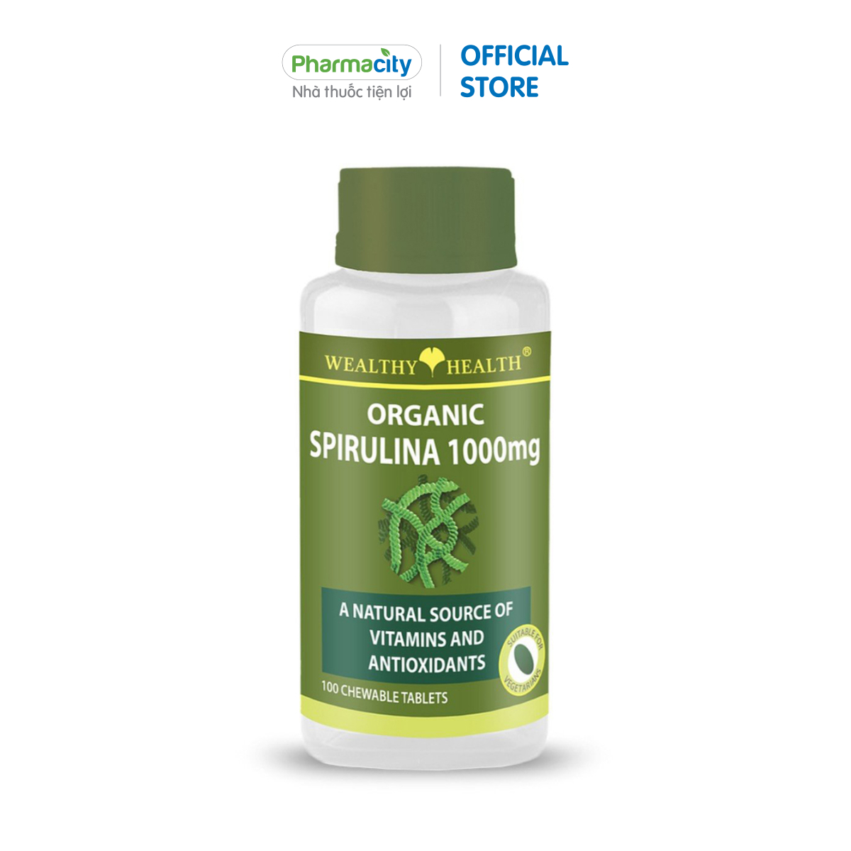 Viên uống tảo xoắn spirulina hữu cơ 1.000mg Wealthy Health