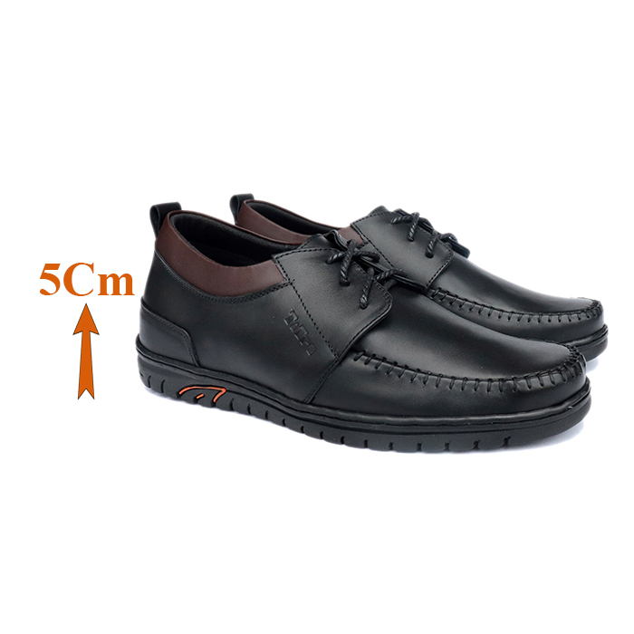 Giày Độn Nam T&TRA Tăng Cao 5Cm- S1070 Đen- Chất Liệu Da Bò Cao Cấp, Đế Cao Su Đúc , Phần Tăng Cao Ẩn Bên Trong