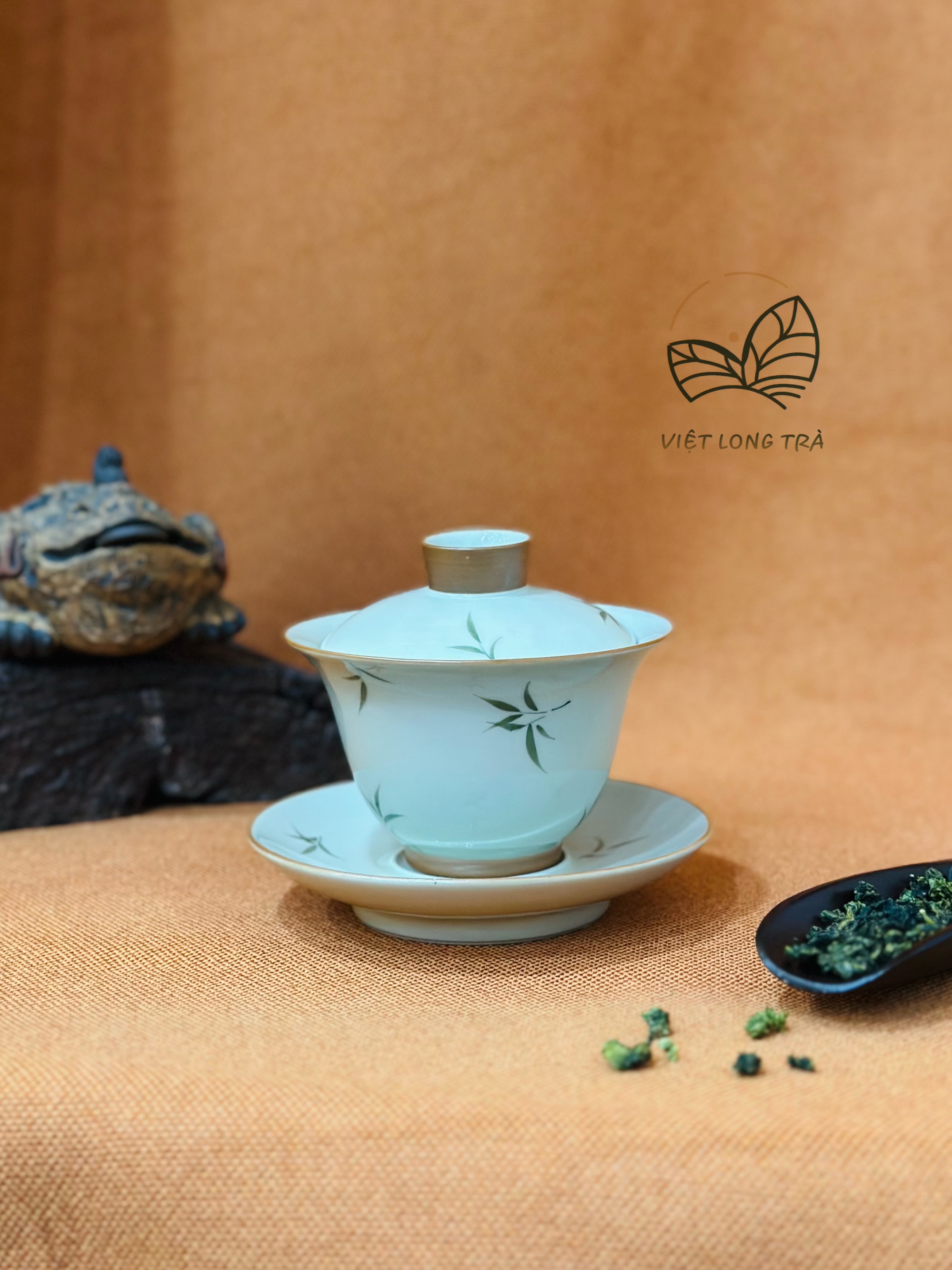 CHÉN KHẢI SỨ - HOẠ TIẾT TRÚC VẼ TAY - LỚP MEN BÓNG MỊN - 145ML - CHÉN GAIWAN PHA TRÀ