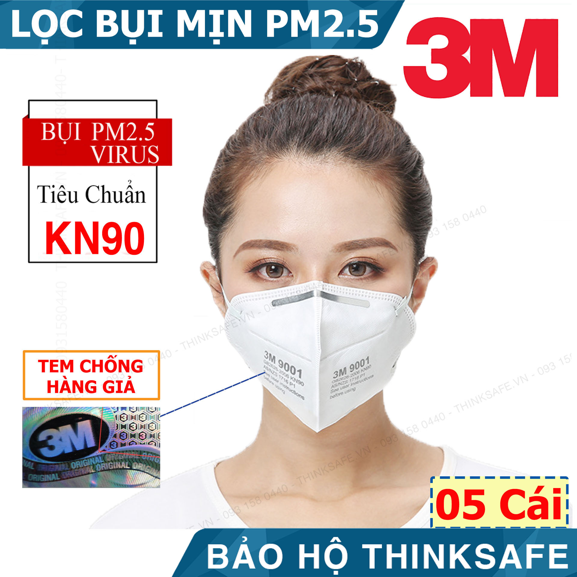 Khẩu trang 3M 9001 - Khẩu trang 3D Mask chống bụi mịn, phòng độc, chống giọt bắn