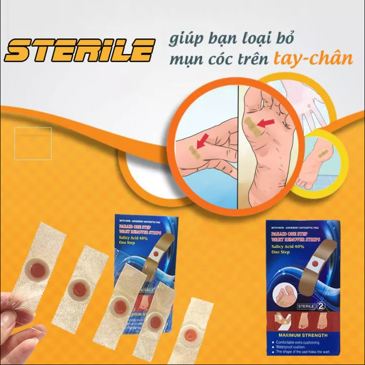 Miếng Dán Mụn Cóc Mụn Cơm Sterile (hộp 6 miếng), hỗ trợ xóa mờ mụn thông thường trên da