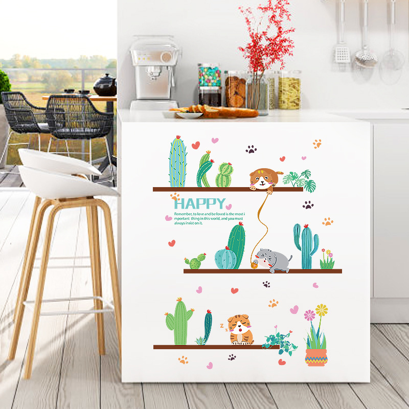 Decal giấy dán tường kệ xương rồng SK7190
