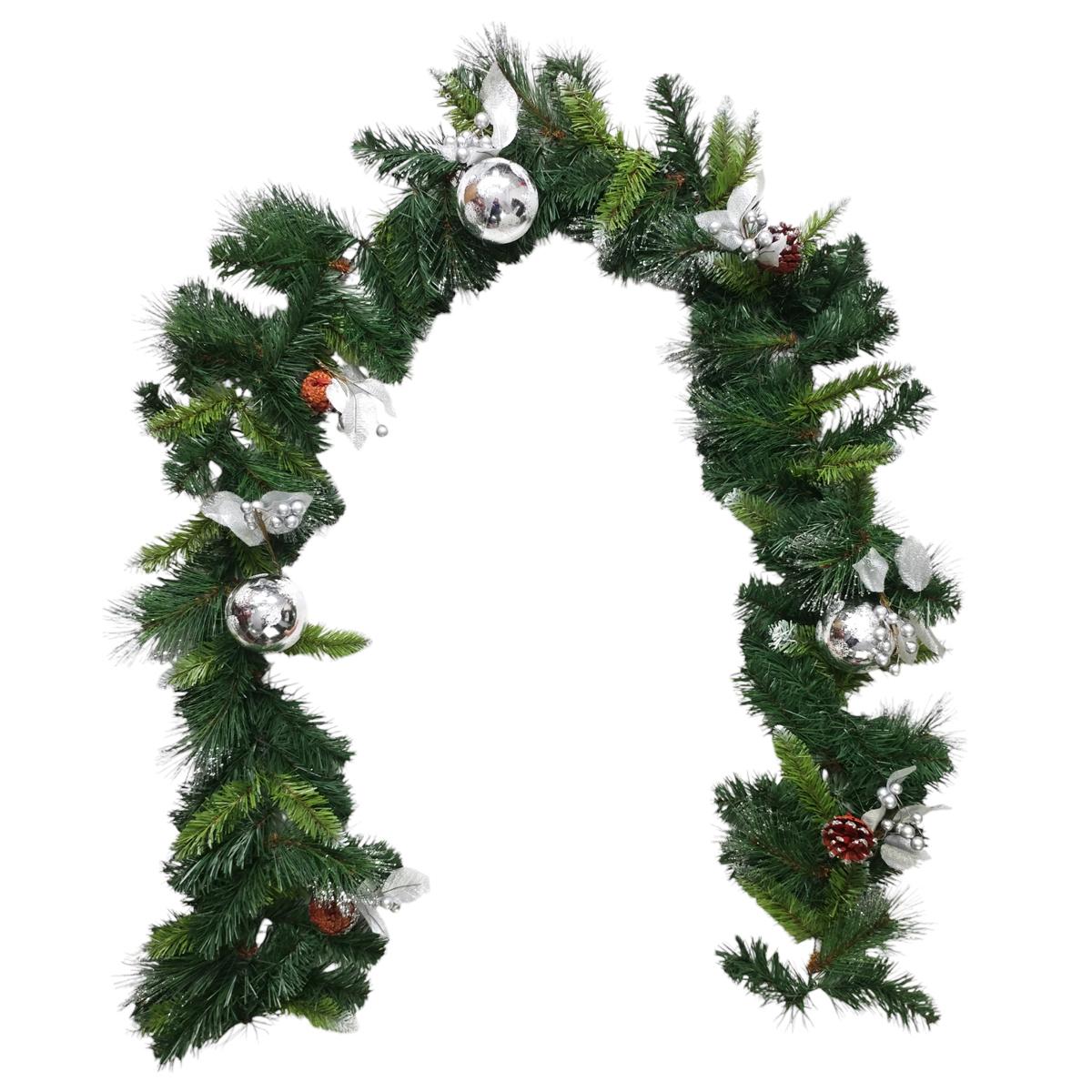 Dây Trang Trí Noel 3 Loại Lá Lăn Kim Tuyến Bạc 210 cm - Chaang Chiia LP-G10-3LL-SD