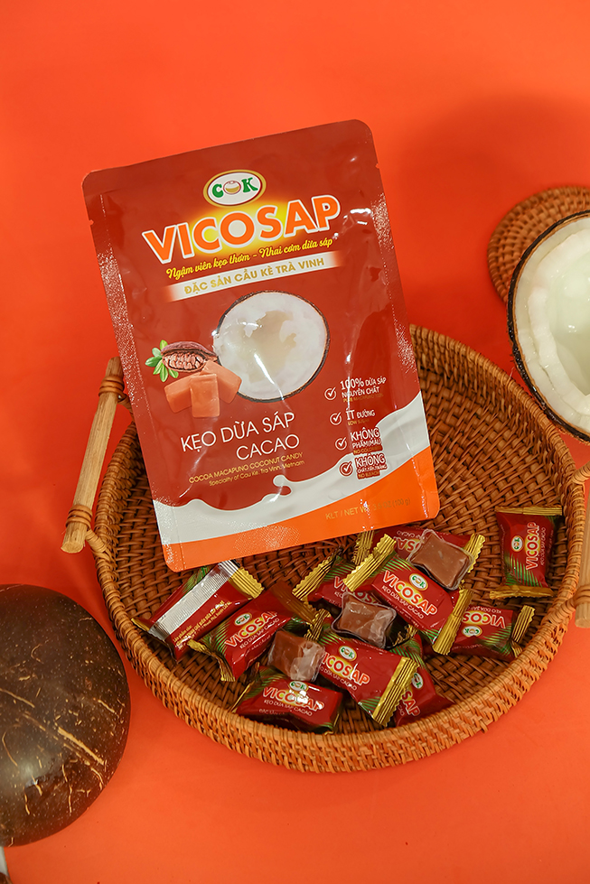 Combo 4 Sản Phẩm Vicosap tặng kèm túi, Kẹo dừa sáp Nguyên Chất+Kẹo dừa sáp Lá Dứa+Kẹo dừa sáp Cacao+Dừa Sáp Sợi 220ml