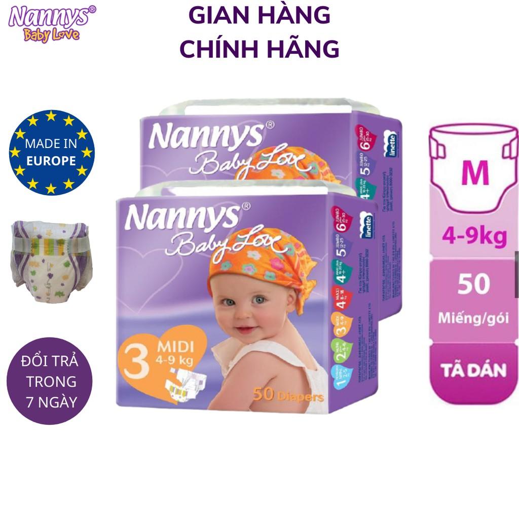 COMBO 2 Tã/ bỉm DÁN Nannys Midi M 50 miếng (Cho bé từ 4-9kg)