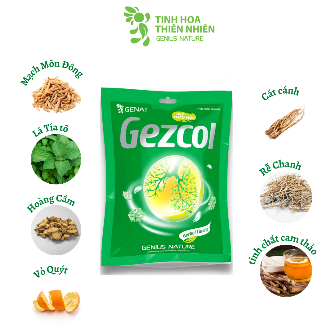 Combo 3 túi 20 viên - Kẹo thảo mộc Gezcol - Genat Chanh Sả - Genat Gừng - Giao 2H HCM