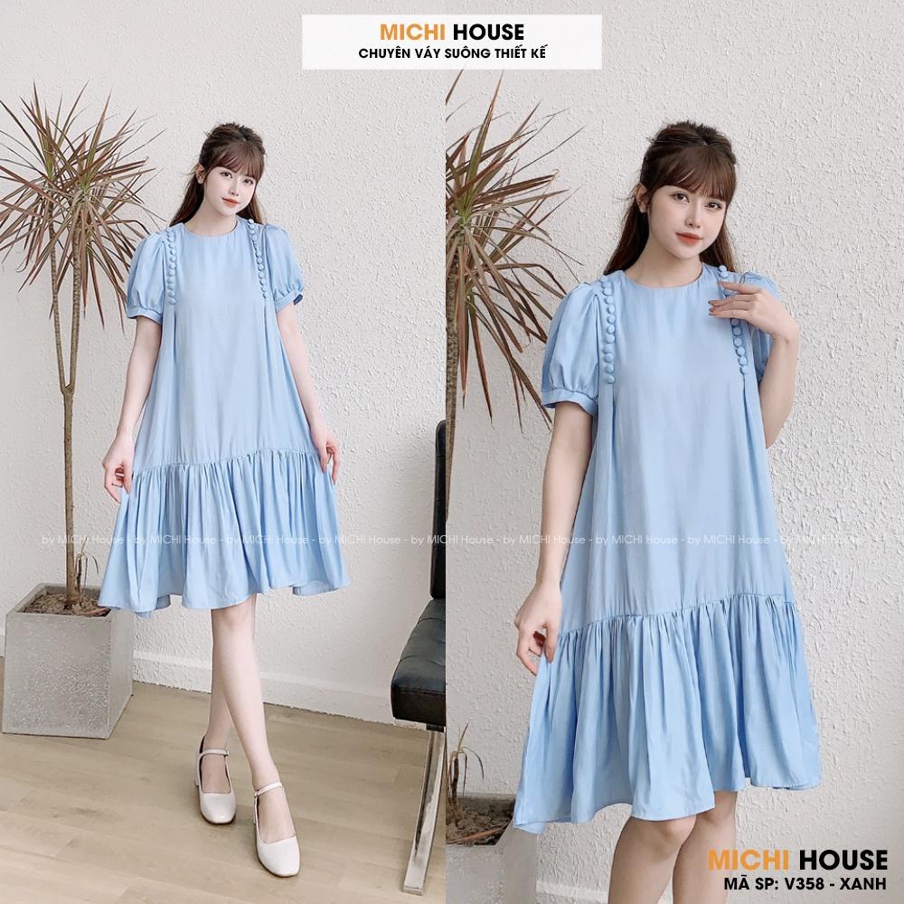 Đầm Suông Đuôi Cá Ngắn Tay Đính Cúc MICHI House V358 Váy Suông Lụa Tơ Mềm Mát Freesize