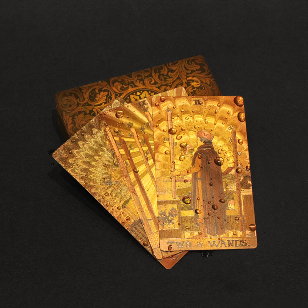 Bộ Bài Tarot Gold Foil Cao Cấp Waite Borderless Chất Liệu PVC Chống Nước The Fool Hộp Cứng