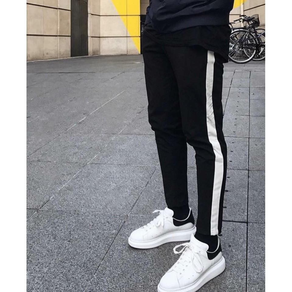 Quần jogger đen 1 sọc trắng SGES ống suông unisex nam nữ cực chất