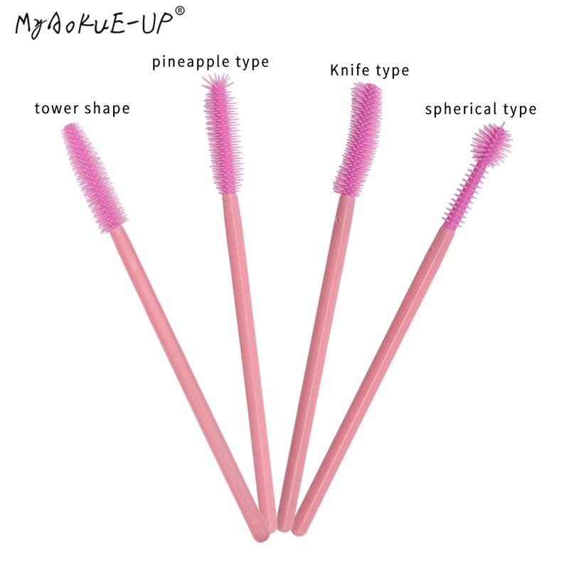 200 Cái/lốc Đầy Đủ Silicon Hồng Kẹp Mi Eyelash Bàn Chải Cho Cây Nối Mi Trang Điểm Mắt Lash Mascara Hoa Dây Applicator
