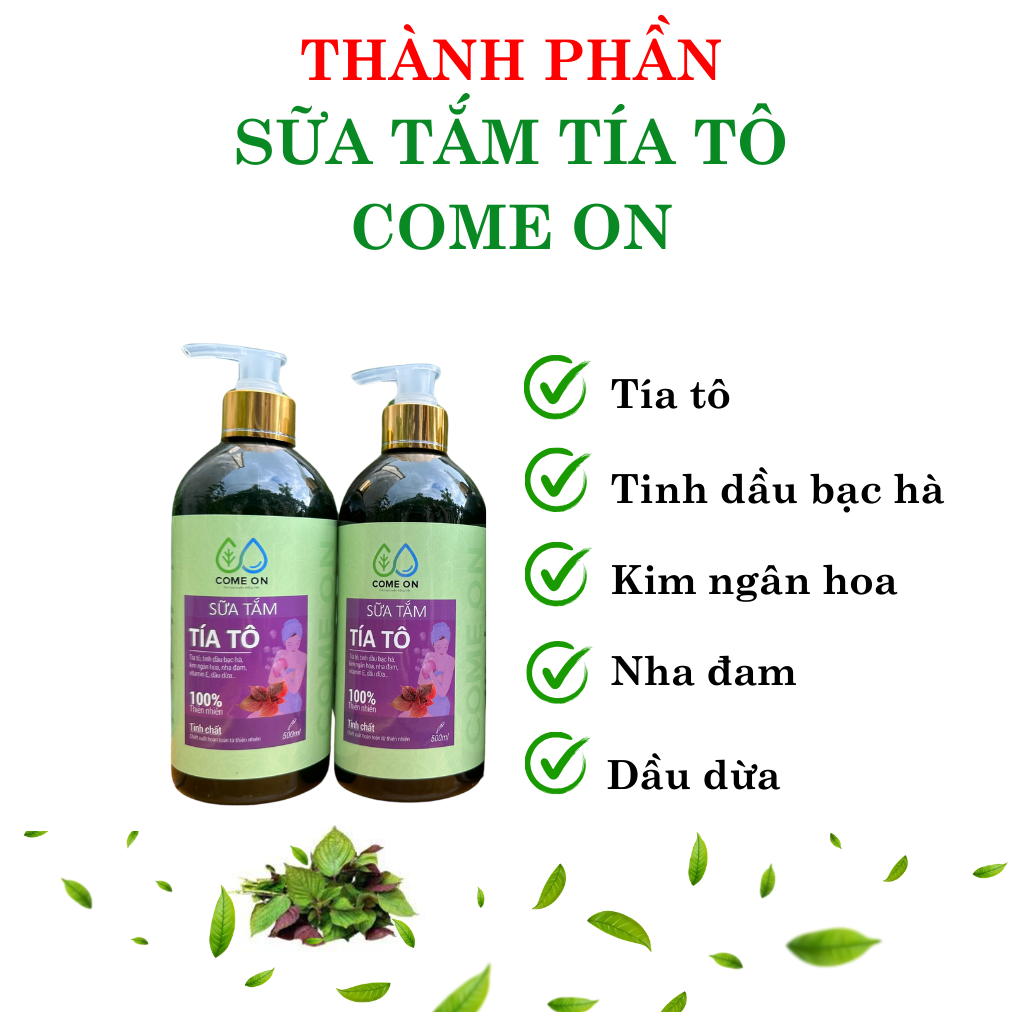 Sữa tắm tía tô Come on chai 500ml, tặng túi thơm cà phê sữa tắm trắng da toàn thân, sữa tắm trị mụn lưng