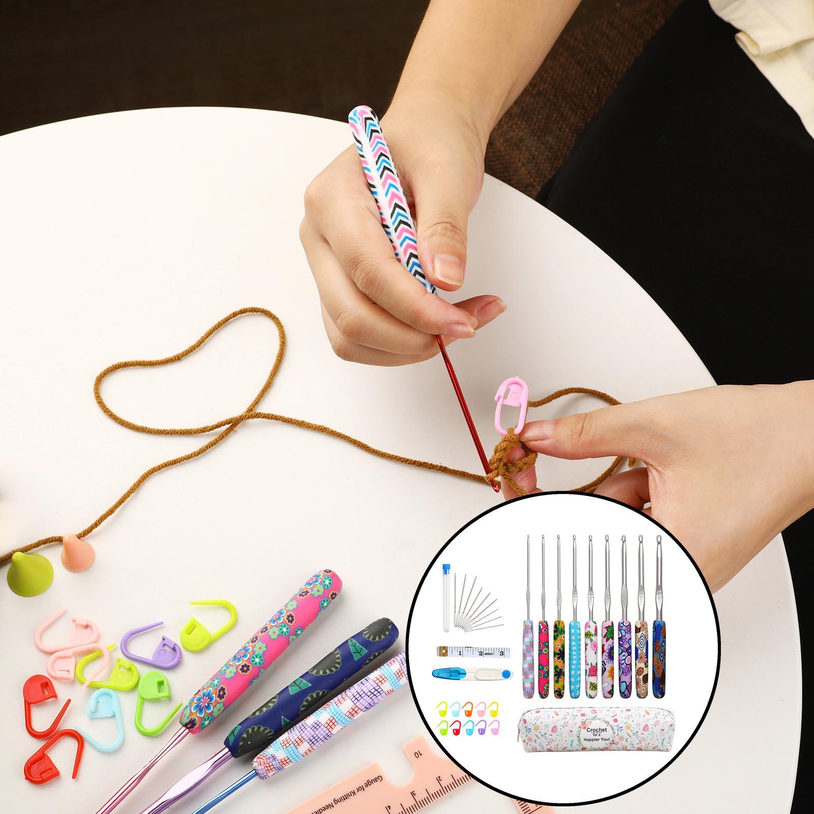 31Pcs Crochet Hook Kit Yarn Knitting Hooks + Case 9-Sizes for Beginners