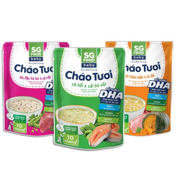 Combo 3 gói cháo tươi baby Sài Gòn Food vị (thịt bằm, bò, cá hồi) 240g