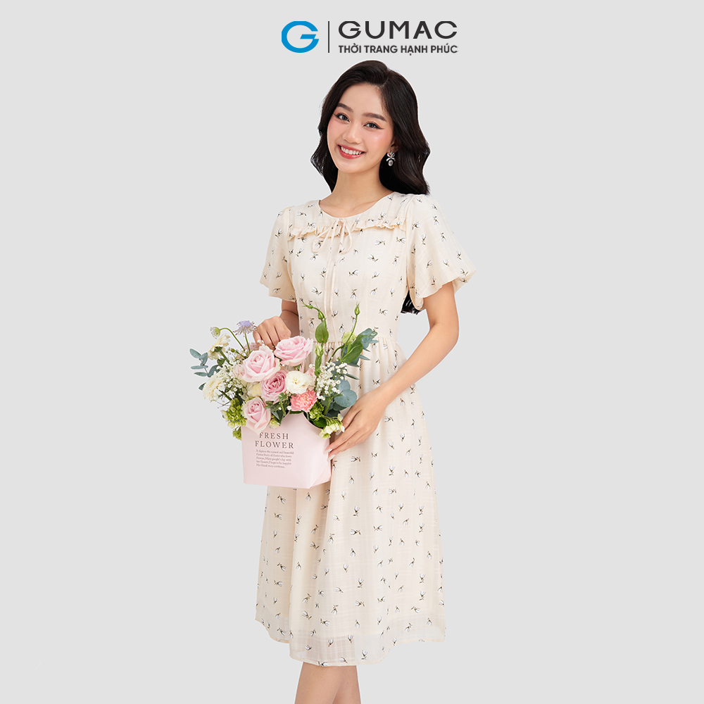 Đầm tay chuông nhún bèo GUMAC DC12082