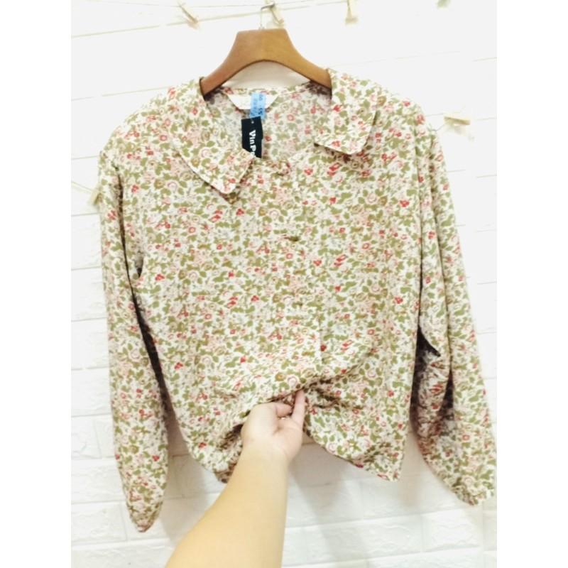 Áo sơ mi nhật vintage, hoạ tiết nhí hoa hồng
