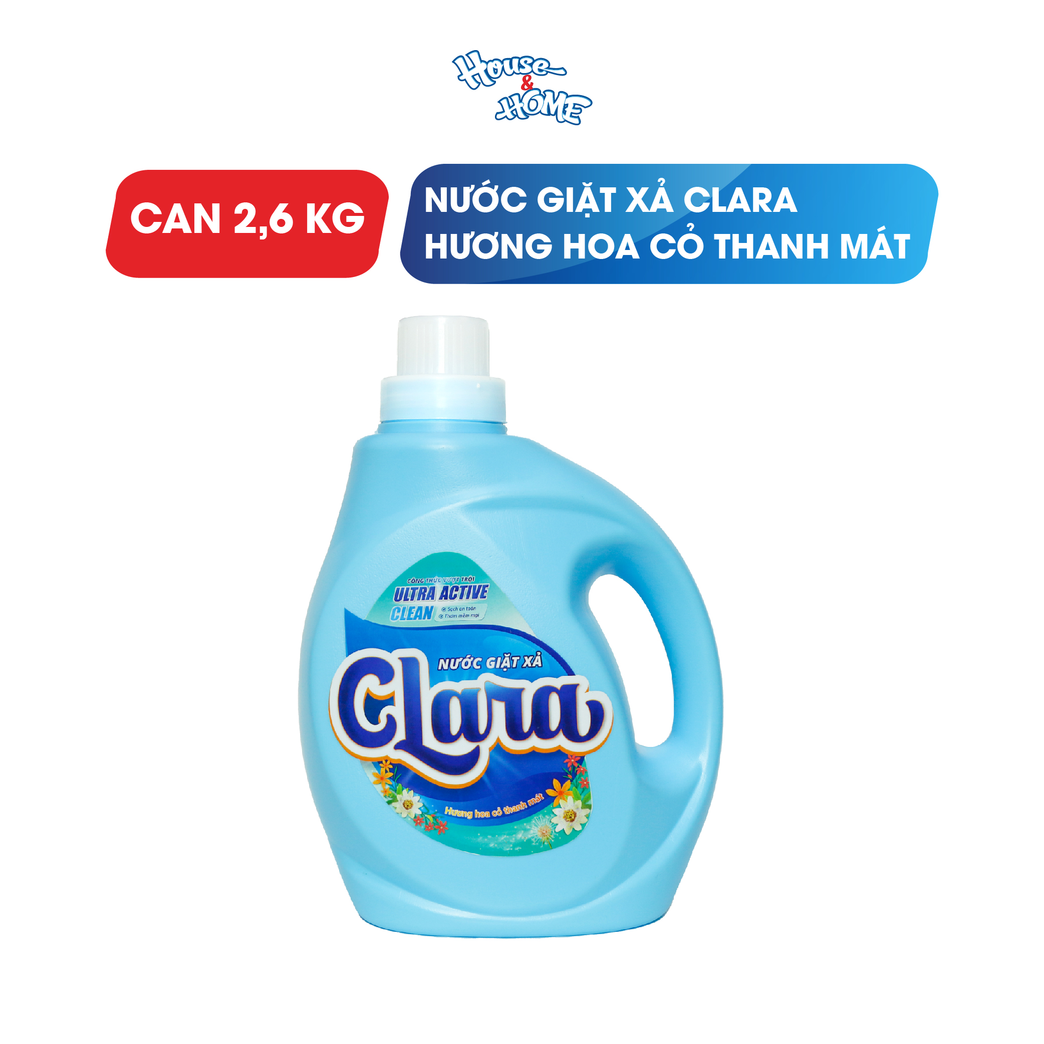 Nước giặt xả Clara hương hoa cỏ thanh mát can 2.6kg